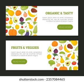 Fruit and Vegetable Banner Design with Ripe Garden Crop Vector Template