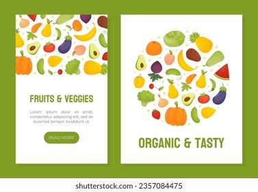 Fruit and Vegetable Banner Design with Ripe Garden Crop Vector Template