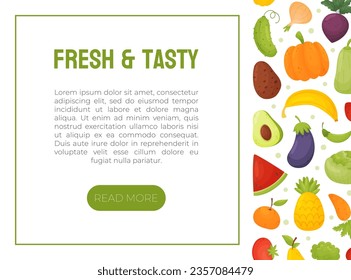 Fruit and Vegetable Banner Design with Ripe Garden Crop Vector Template