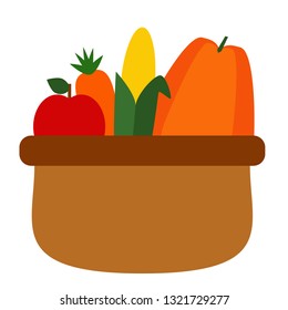 fruit and vegetable basket flat illustration. Outdoor recreation series.