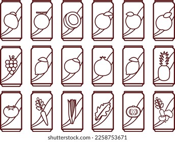 Fruit vegetable can juice illustration set