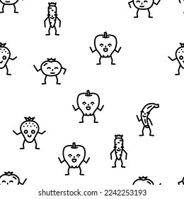 fruit vegetable character food vector seamless pattern thin line illustration