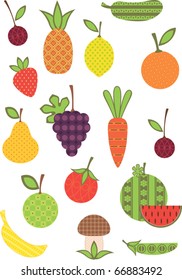 fruit and vegetable collection, stylized