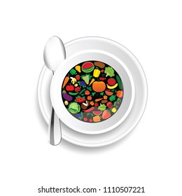 fruit and vegetable in cup of coffee illustration in colorful