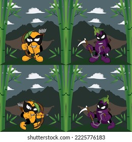 Fruit and vegetable design and war ninja for design