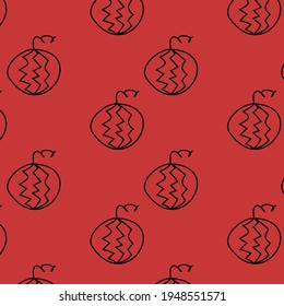 Fruit and vegetable doodle pattern. Watermelon red bc.