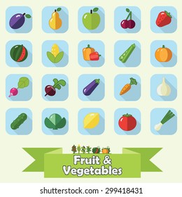 Fruit and vegetable flat icon set. The image of vegetables symbol. Flat style.