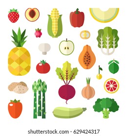 Fruit and vegetable flat style big vector set. Part two.