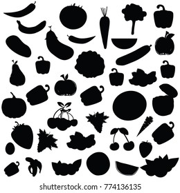 fruit and vegetable food set illustration in black color