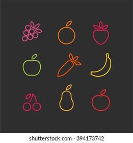 Fruit and vegetable icon collection.