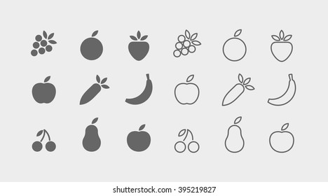 Fruit and vegetable icon collection.