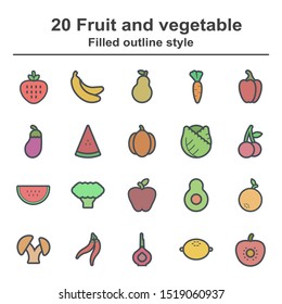 fruit and vegetable icon filled outline style