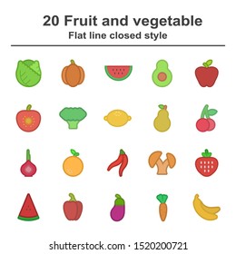fruit and vegetable icon flat line closed style