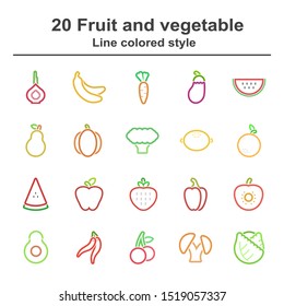 fruit and vegetable icon line colored style