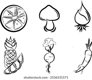 Fruit and vegetable icon set, Vegetable and fruit doodle