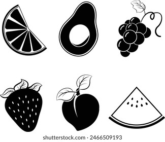 Icono de frutas y verduras Icono de frutas Vector Comida bebida vitamina Naturaleza Natural Limpia Salud Diseño gráfico Stock