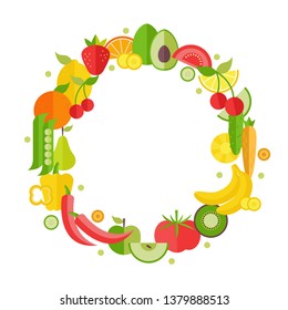 Fruit and vegetable. icons set in circle shape. vegetarian , organic and healthy food design concept.
