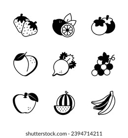 Fruit and vegetable icons set in modern style, ready to use vector