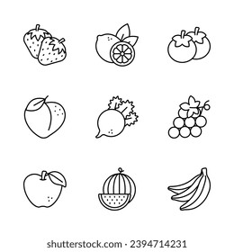Fruit and vegetable icons set in modern style, ready to use vector