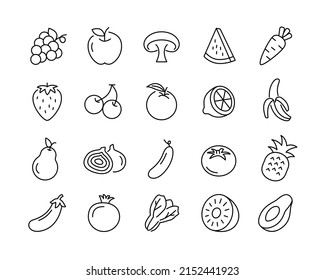 Obst- und Gemüsesymbole - Vektorlinie. Bearbeitbarer Stroke. 