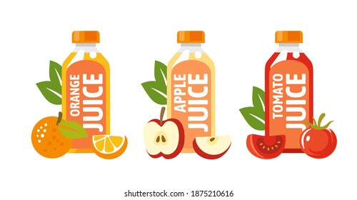 Fruit and vegetable juices in flat style