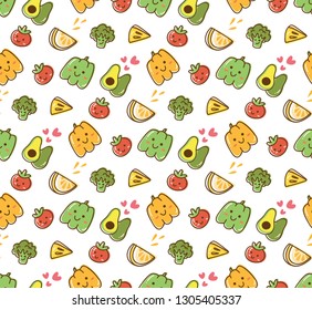 fruit and vegetable kawaii background