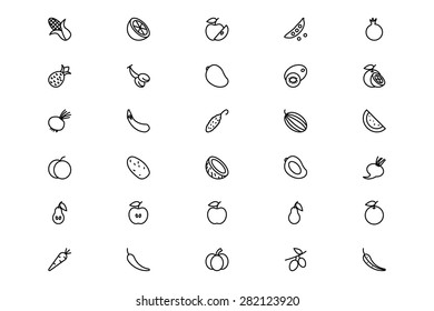 Fruit and Vegetable Line Vector Icons 1