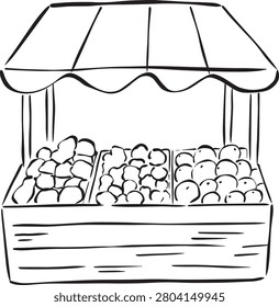 Fruit and Vegetable Market Stall Coloring Page Outline Illustration