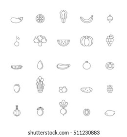 Fruit and vegetable outline icon set. Clean and simple design. Part two.