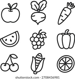 Ícones De Contorno De Frutas E Vegetais