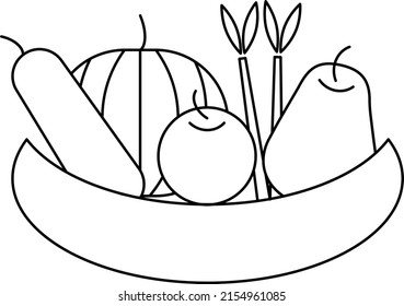 Fruit and vegetable plate llinear vector illustration for icon
