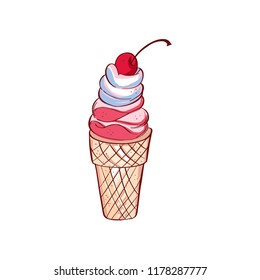 Fruit and vegetable poster background. Illustration of  ice cream cone isolated on a white background. Vector art. 