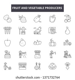 Fruit and vegetable producers line icons, signs set, vector. Fruit and vegetable producers outline concept, illustration: produce,food,fresh,organic,tomato,carrot,healthy