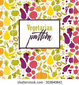 Fruit and vegetable rainbow seamless pattern. Healthy food table in rainbow. Vegan and vegetarian cuisine