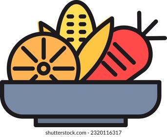 Fruit Vegetable Salad Food Symbol Icon flat color style,with trendy black outline.