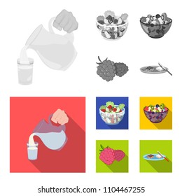 Fruit, vegetable salad and other types of food. Food set collection icons in monochrome,flat style vector symbol stock illustration web.