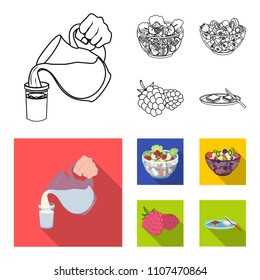 Fruit, vegetable salad and other types of food. Food set collection icons in outline,flat style vector symbol stock illustration web.