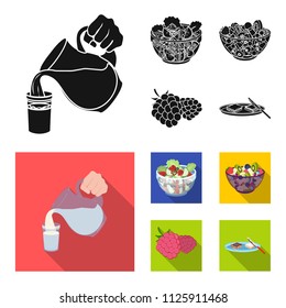Fruit, vegetable salad and other types of food. Food set collection icons in black,flat style vector symbol stock illustration web.