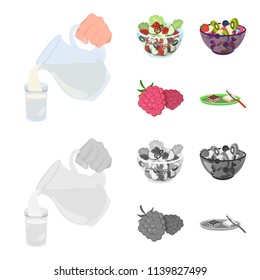Fruit, vegetable salad and other types of food. Food set collection icons in cartoon,monochrome style vector symbol stock illustration web.
