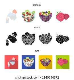 Fruit, vegetable salad and other types of food. Food set collection icons in cartoon,black,flat style vector symbol stock illustration web.