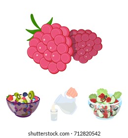 Fruit, vegetable salad and other types of food. Food set collection icons in cartoon style vector symbol stock illustration web.