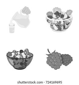 Fruit, vegetable salad and other types of food. Food set collection icons in monochrome style vector symbol stock illustration web.