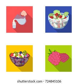 Fruit, vegetable salad and other types of food. Food set collection icons in flat style vector symbol stock illustration web.