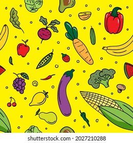 fruit and vegetable seamless pattern. textile element design. healthy food concept, vegetarian background design and restaurant background