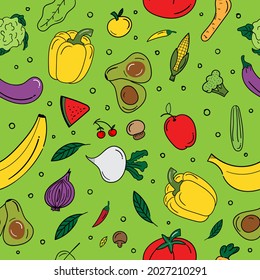 fruit and vegetable seamless pattern. textile element design. healthy food concept, vegetarian background design and restaurant background