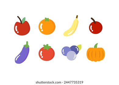 Fruit and vegetable set. Healthcare, natural, fresh, lifestyle concepts. Flat vector design isolated illustration on white background.