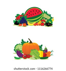 fruit and vegetable set illustration in colorful