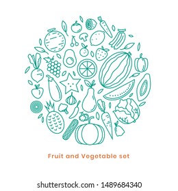 fruit and vegetable set menu on vector design
