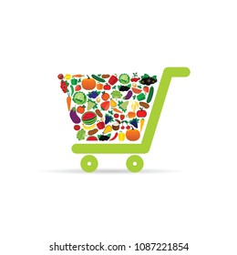 fruit and vegetable in shopping basket art illustration