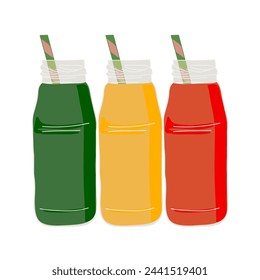 Batido de frutas y verduras en botella, fondo blanco